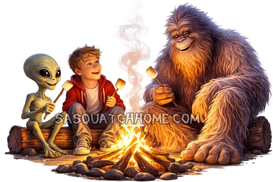 Alien, Boy & Sasquatch by Fire